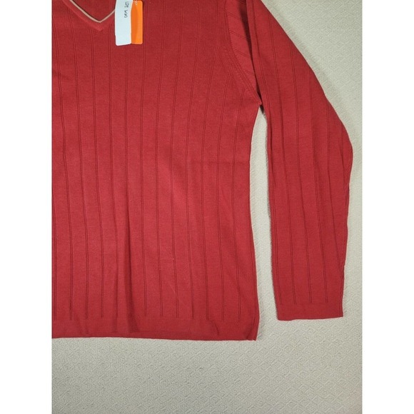 Vintage Halogen‎ Sweater Mens Medium M Red Ribbed Pullover V Neck Y2K NWT 2 - Picture 4 of 12